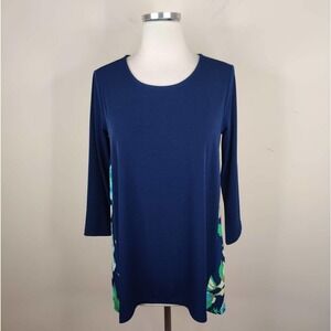 Susan‎ Graver Tunic Liquid Knit + Floral Chiffon Back